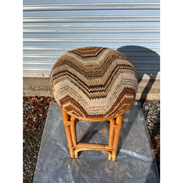 Single Vintage Bar or Counter Stool in Bamboo in vintage upholstery Swivels