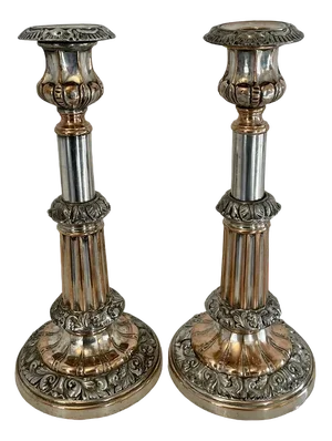 George III Sheffield Plated Telescopic Candleholders, 1800s, Set of 2