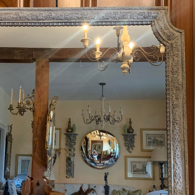 Wood 18th Century French Grey Painted Carved Oak Pier Mirror / Over Mantel Mirror For Sale - Image 7 of 18