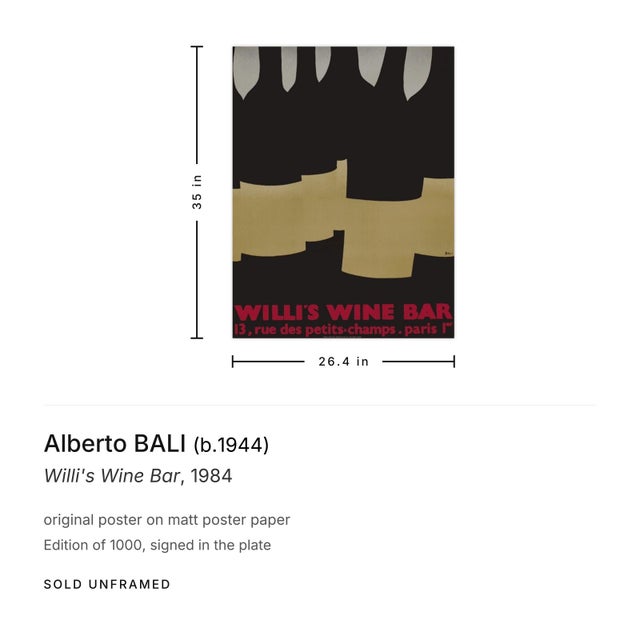 Figurative 1984 Alberto Bali Willi's Wine Bar Poster For Sale - Image 3 of 3