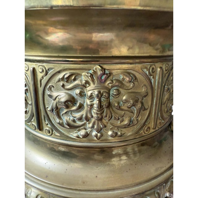 Brass 1910s Giant Antique Repousse Victorian Brass Bacchus Continental Style Lidded Ice Bucket Wine Cooler For Sale - Image 8 of 9