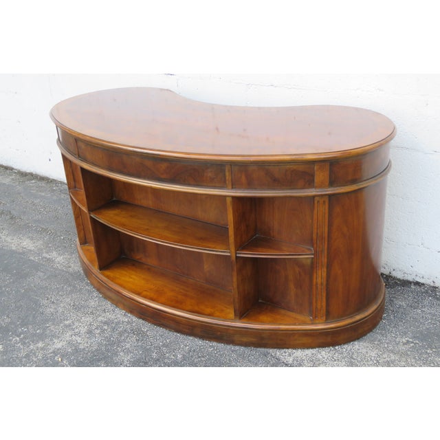 Brown Drexel Heritage Flame Mahogany Kidney Shaped Executive Desk With Bookcase 6084 For Sale - Image 8 of 18