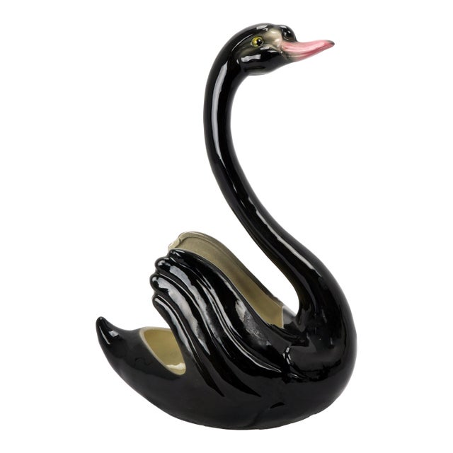Vintage Maddux California Black Swan Ceramic Planter 1950's For Sale