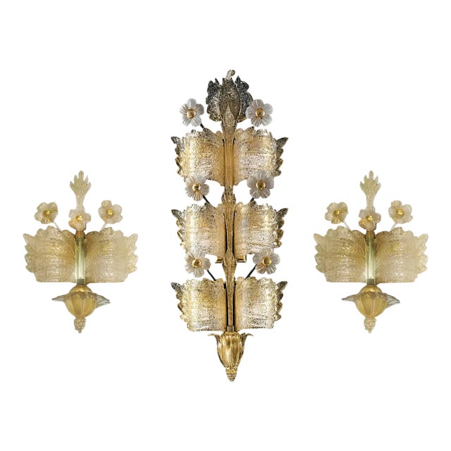 Mid-Century Grand Hotel Sconces from Barovier & Toso, 1960s, Set of 3 For Sale