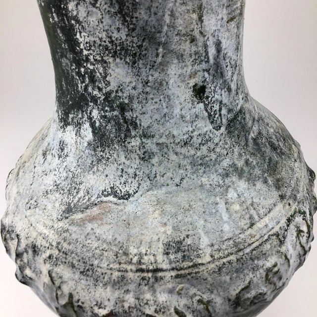 Large Green-Glazed & Silver Overtones Pottery Jar Vase For Sale - Image 10 of 13