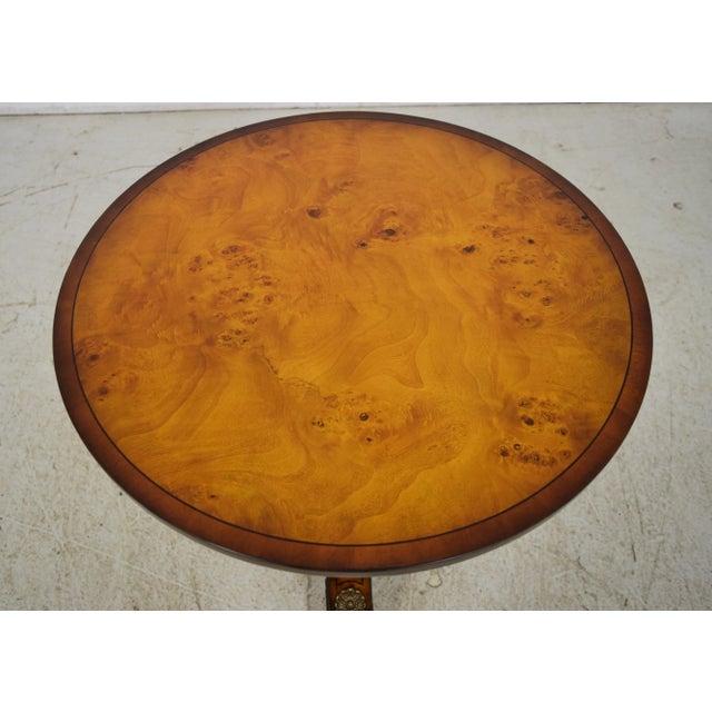 Regency Style Burl Walnut Round Pedestal Table For Sale In Philadelphia - Image 6 of 8