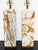 A striking pair of substantial solid marble table lamps, featuring richly expressive amber and honey-toned veining set...