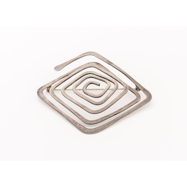 Metal Ed Wiener Geometric Spiral Sterling Silver Brooch For Sale - Image 7 of 11