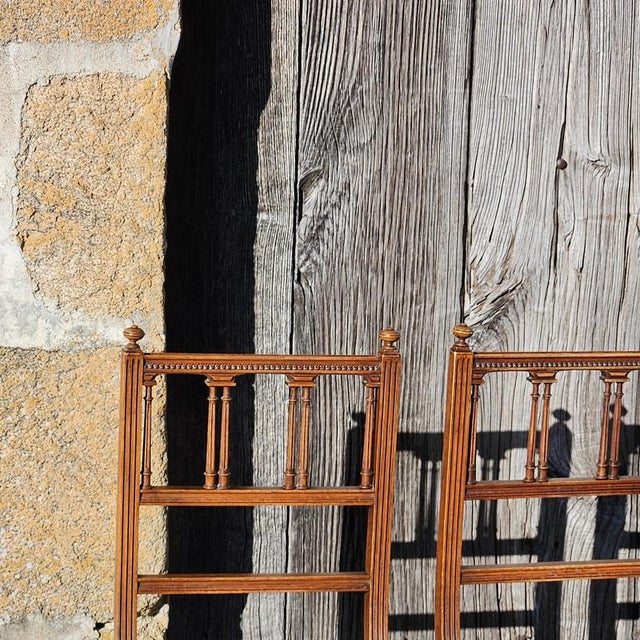 Antique :ate 19th Century Louis XVI Hand-Carved Walnut Side Chairs in the style of Claude Sené For Sale - Image 10 of 18