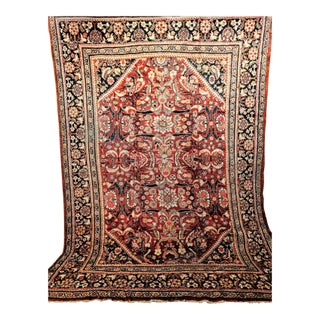 Vintage Persian Mahal Sultanabad Rug, Hand-Knotted Wool, Geometric Pattern, 9x13, Rust-Red & Navy For Sale