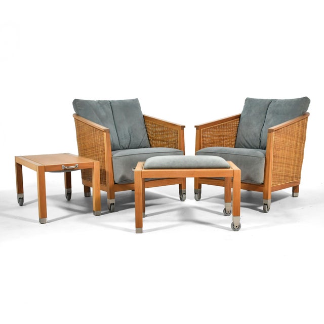Modern Pair of Flexform "Mozart" Lounge Chairs & Ottomans/Tables For Sale - Image 3 of 12
