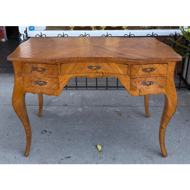 French Louis XV Style Kingwood Bombay Writing Table Desk.