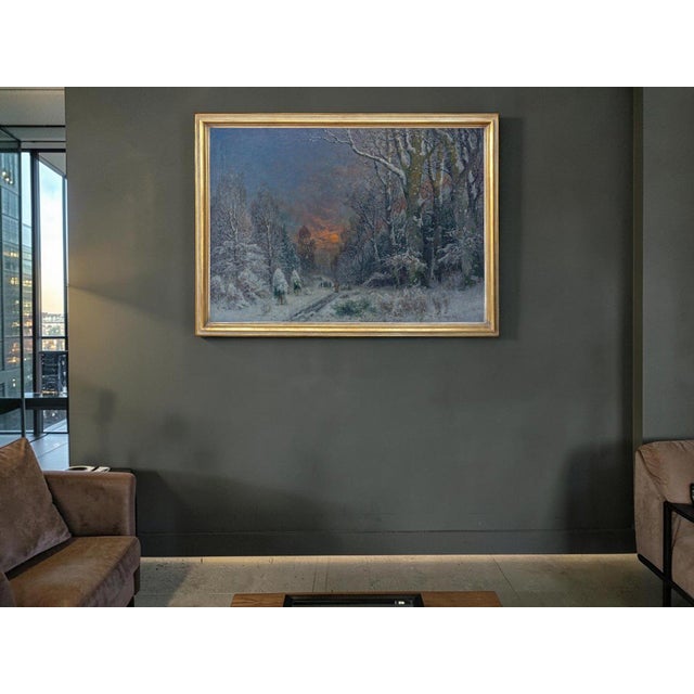 Rustic A. Gustav Schweitzer, Winter Night Landscape, Oil on Canvas For Sale - Image 3 of 16