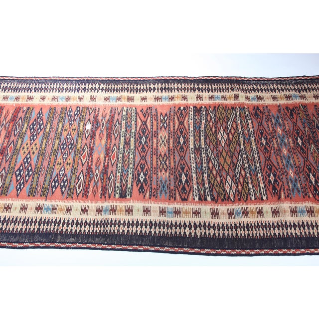 Textile Handwoven Vintage Anatolian Kilim Runner With Tribal Diamond Motifs –2' 9'' X 13' 7'' For Sale - Image 7 of 12