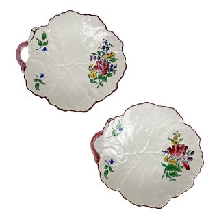 Leaf-Shaped Streetlight Bowls with Tulip and Rose Pattern from KG Lunéville, 1980s, Set of 2 For Sale