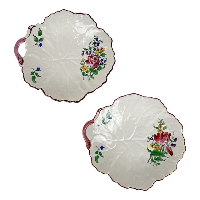 Leaf-Shaped Streetlight Bowls with Tulip and Rose Pattern from KG Lunéville, 1980s, Set of 2 For Sale