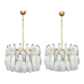 Italian Poliedri Glass Chandelier With Gold-Finished Structure - Pair For Sale