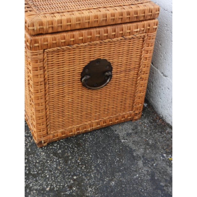 Late 20th Century Hollywood Regency Bamboo Wicker Blanket Chest Trunk 6009 For Sale - Image 5 of 14