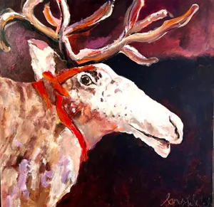 "Meet Randolph (Rudolphs Cousin)" Contemporary Original Expressionist Acrylic Painting by Sandy Welch