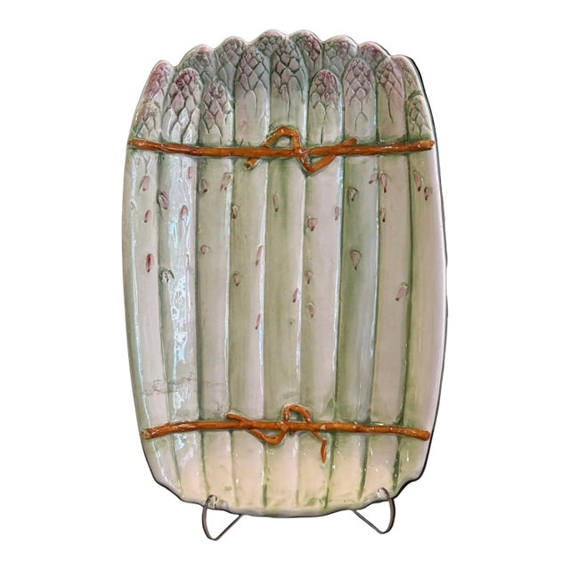 Vintage Hand-Painted Italian Majolica Aspargus Platter For Sale