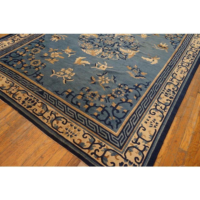 Blue Majestic Blue and Ivory Color With Animalistic and Florid Design Antique Chinese Peking Rug For Sale - Image 8 of 12