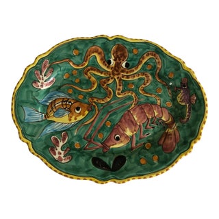 Vintage Mid Century Pascal Ravello Italian Hand Painted Lobster Seafood Platter For Sale
