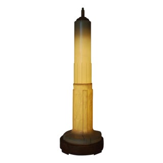 1930s Streamline Art Deco Celluloid Empire State Building Shaped Florescent Table Lamp For Sale