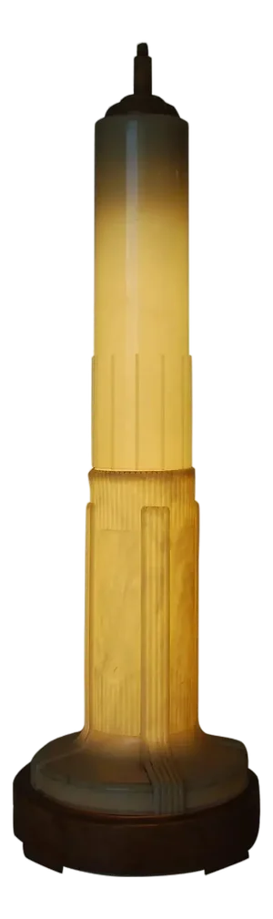 1930s Streamline Art Deco Celluloid Empire State Building Shaped Florescent Table Lamp