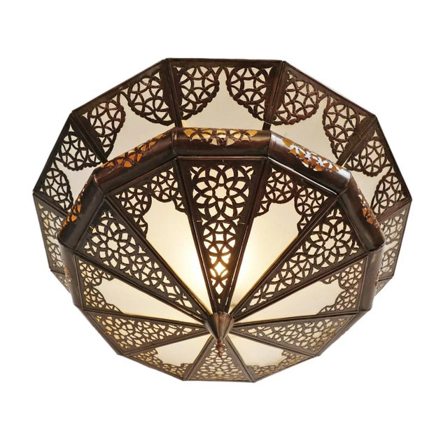 Late 20th Century Vintage Moroccan Metal Frosted Dish Pendant Light Small For Sale - Image 5 of 9