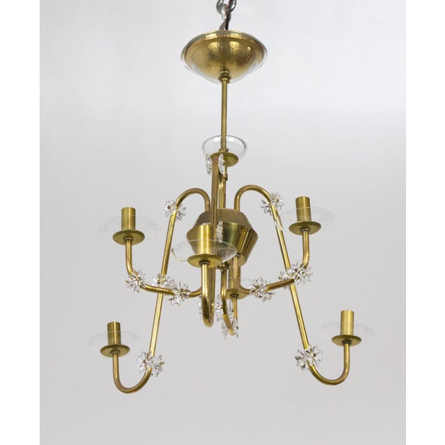 Mid Century Brass & Glass Undulating 6-Arm Chandelier For Sale In San Francisco - Image 6 of 9
