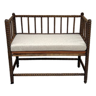 English Jacobean Style Bobbin Wood Bench, 1920s For Sale
