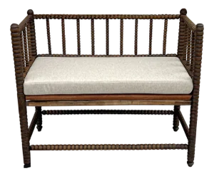 English Jacobean Style Bobbin Wood Bench, 1920s