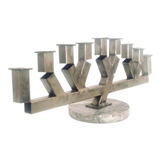 Sale! Frank Gerhy Insp Massive Vintage Industrial 2 Ft+ Steel Abstract Hanukkah Menorah Art Sculpture Signed Handmade Brutalist Modern For Sale