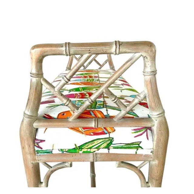 Vintage Faux Bamboo Upholstered Bench, Hollywood Regency, Mid 20th Century For Sale - Image 10 of 12