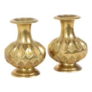 Brass Vases with Geometric Design, Set of 2 For Sale