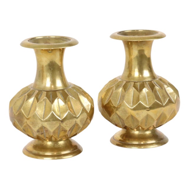 Brass Vases with Geometric Design, Set of 2 For Sale