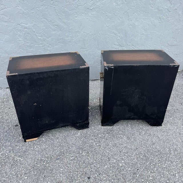 Vintage Chinese Burlwood and Brass Nightstands - A Pair For Sale In West Palm - Image 6 of 10