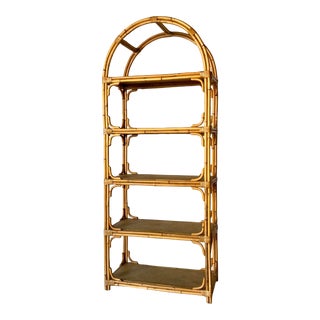 1980s Vintage Five - Tier Arched Bamboo Bookcase For Sale