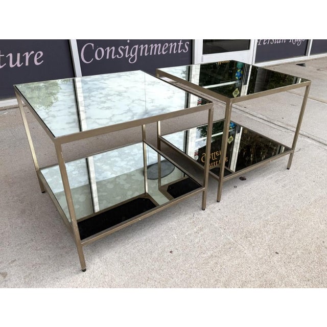 Contemporary Pair of Attributed Ethan Allen Two-Tier Mirrored Side Tables For Sale - Image 3 of 15