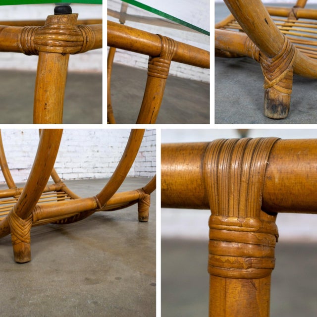 Tan Mid-20th Century MCM Coastal Style Side or End Table With Bent Rattan Base and Rectangle Glass Top For Sale - Image 8 of 18