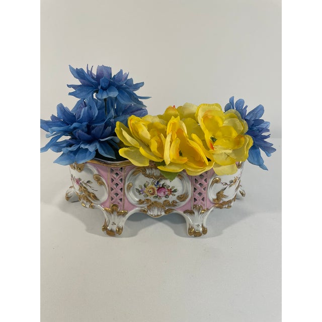 Mid 20th Century French Sorelle Gilded Porcelain Footed Jardiniere Cachepot For Sale - Image 14 of 16