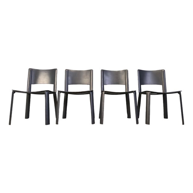 Vintage Black Leather Dining Chairs, Italy, 1980s, Set of 4 For Sale