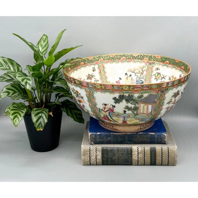 Vibrant and richly detailed vintage porcelain bowl made in China in the mid-late 20th century for decorative use. Hand...