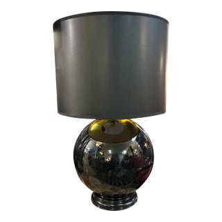 Black Ceramic Round Table Lamp With Custom Black Shade For Sale