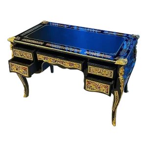 French Baroque Style Black Desk With 5 Drawers