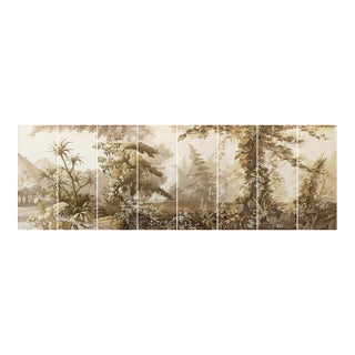 36" * H108" * 8ps, Vintage Hand-Painted Tropical Jungle Wallpaper, Antique Tropical Mural Wallpaper For Sale