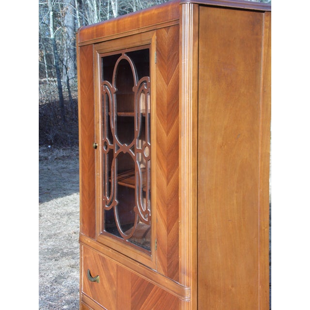 1930's Antique Walnut & Glass Art Deco Waterfall Curio China