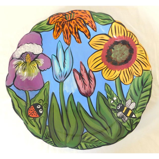 Wonderful large whimsical hand painted artist signed serving platter. Bright and colorful hand painted design with...