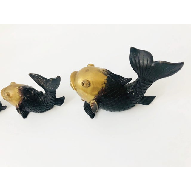 Set of 3 Large Patinated Brass Goldfish For Sale In San Francisco - Image 6 of 13