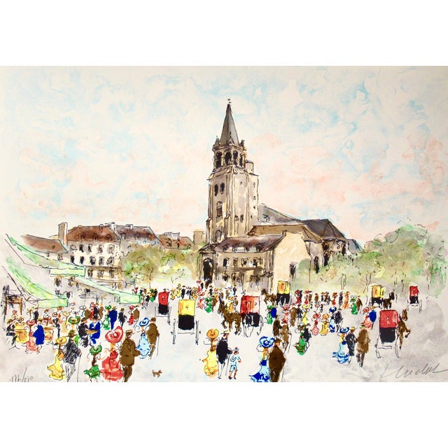 This artwork titled " Paris, Saint Germain Des Pres" c.1980, is an original colors lithograph on Arches paper by French...